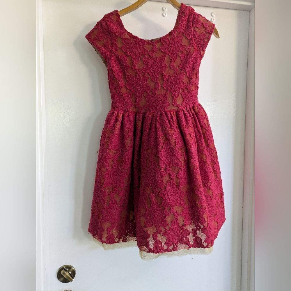 Joyfolie Mia Joy Lacy Petticoat Dress in Burgundy Girls Size 10